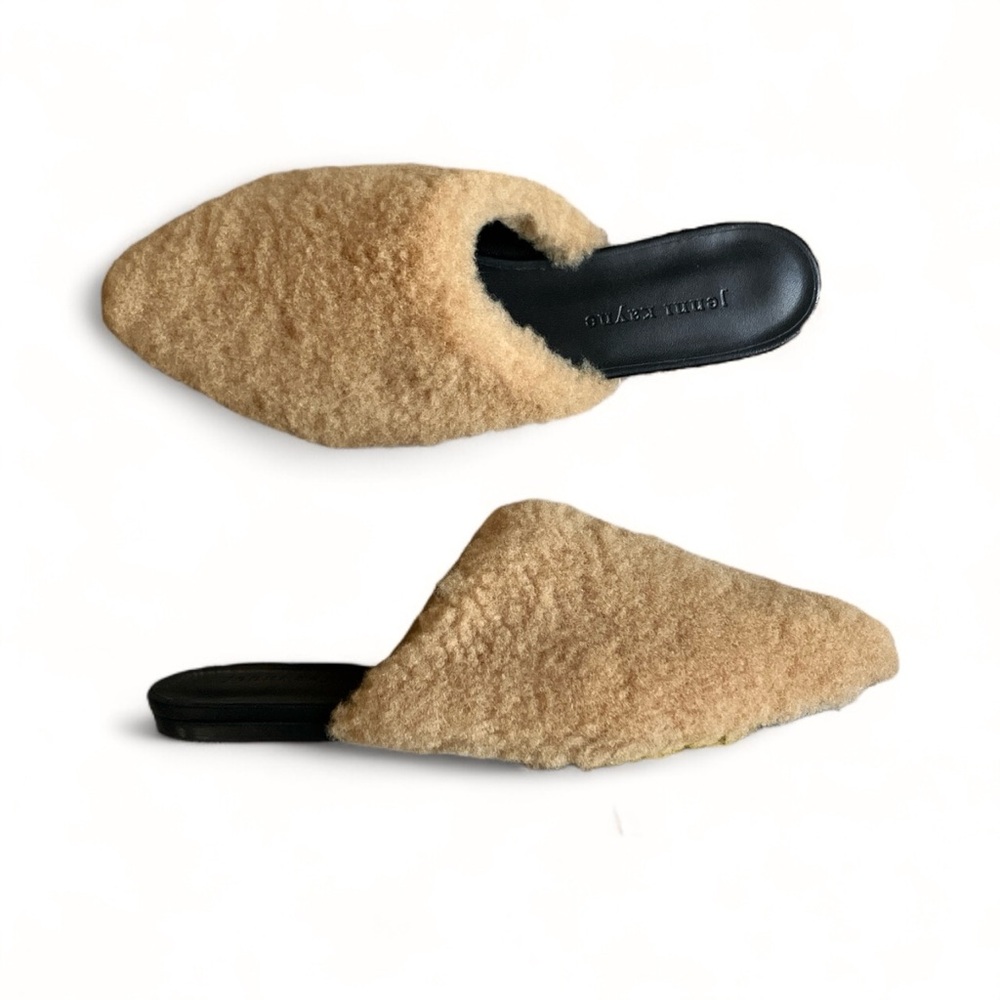 Jenni Kayne Shearling Mule Flats Natural Camel Luxury Designer 🔥Exceptional 9